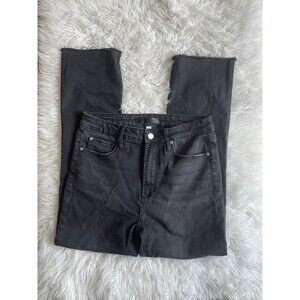 Leith Women’s Size 27 Black High Rise Crop Flare Jeans Denim Frayed Hem